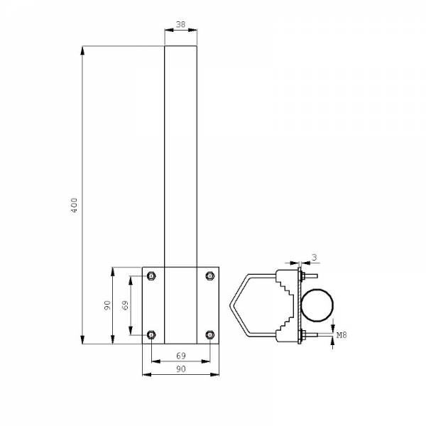 Tubo di metallo Staffa di montaggio Ø38mm L400 Verticale