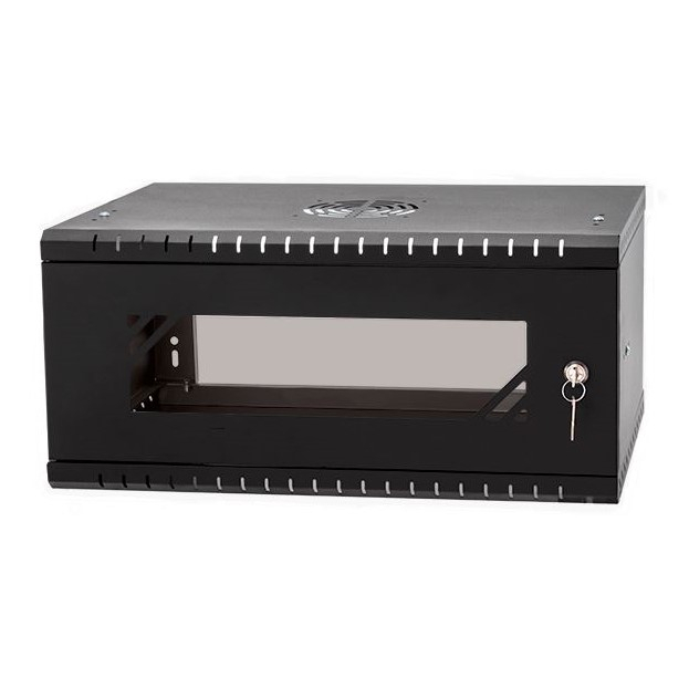 Armadio rack 19" 6U, 350mm, porta in vetro, nero