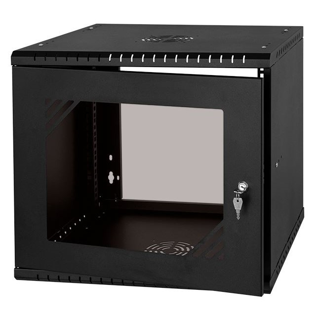 Armadio rack 19" 9U, 450mm, porta in vetro, nero