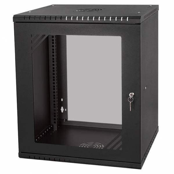 Armadio rack 19" 12U, 600mm, porta in vetro, nero