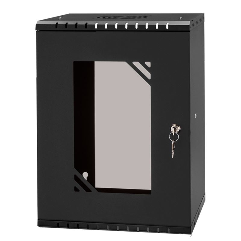 Armadio rack 10" 9U, 300mm, porta in vetro, nero