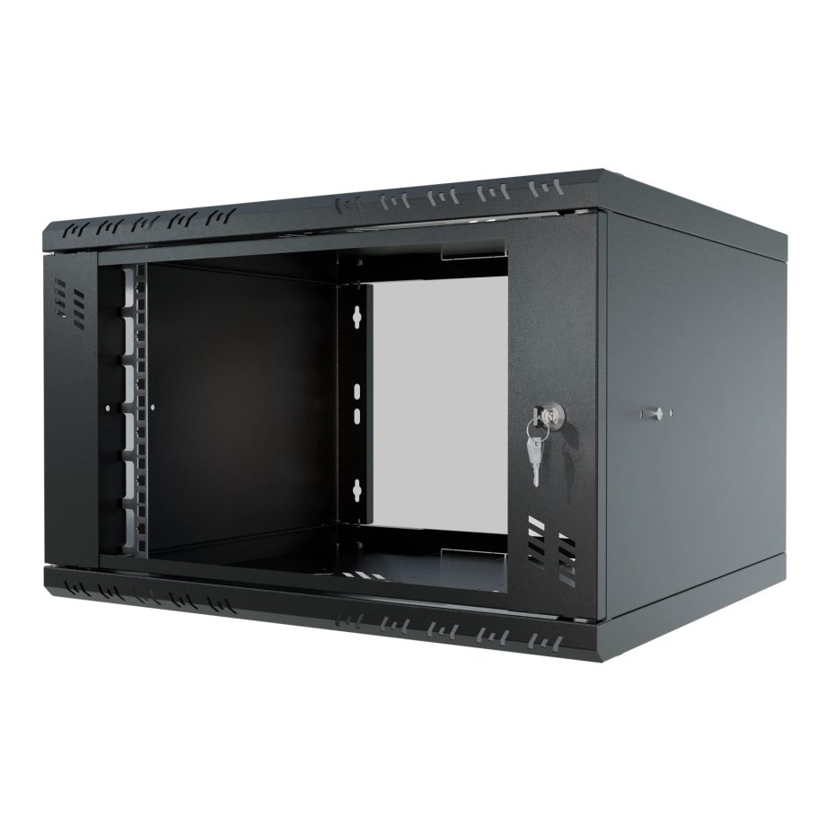 Armadio rack 19" 6U, 350mm, porta in vetro, nero